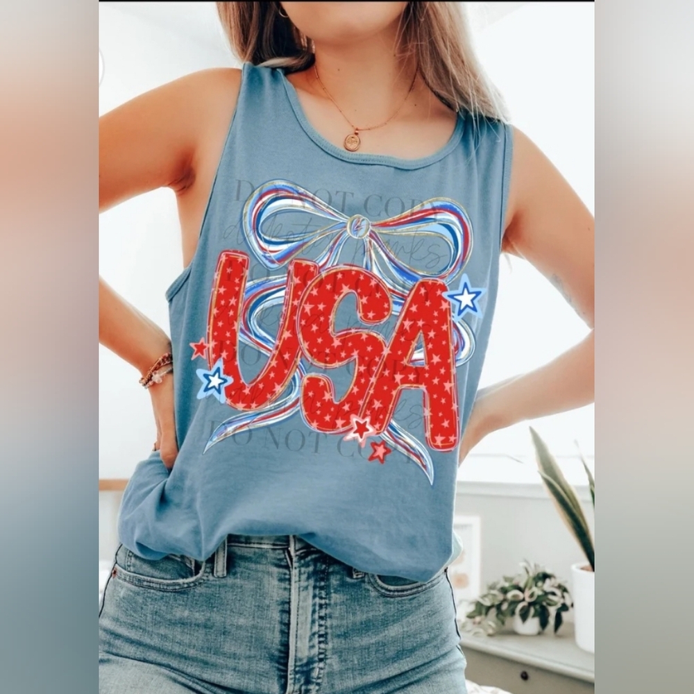 Comfort Colors USA Design Tank Top Blue/Gray Size XL